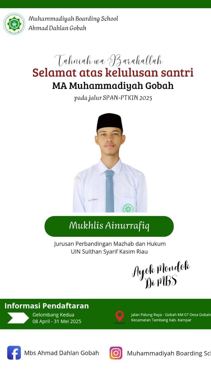 Selamat atas Kelulusan santri MA Muhammadiyah Gobah