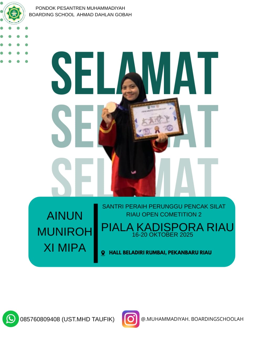 Selamat & Sukses kepada Santriwati MA Muhammadiyah Gobah Meraih Juara 3 Lomba Tapak Suci di Spora Provinsi Riau